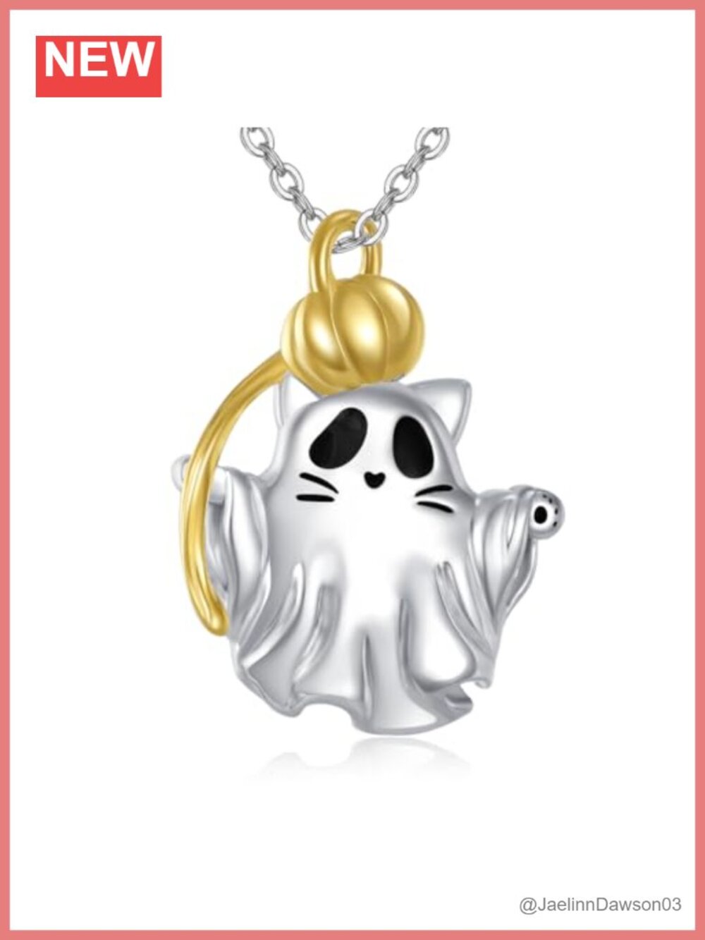 925 Sterling Silver Ghost Cat Pendant Necklace Halloween Jewelry